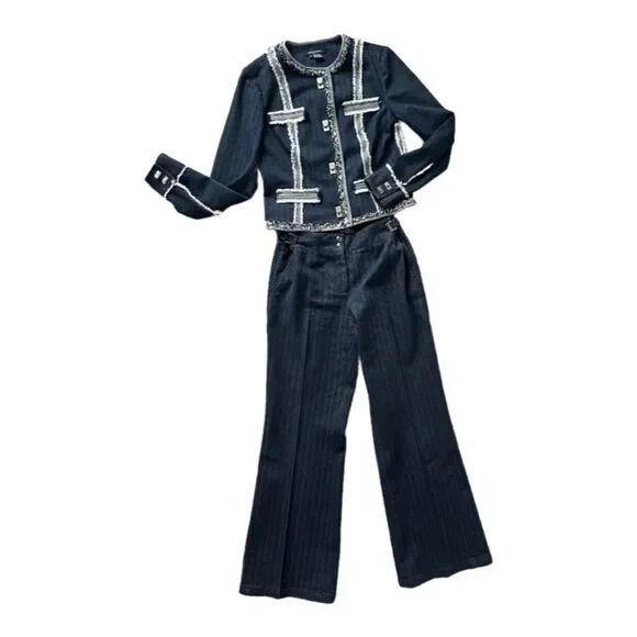 Etcetera 2 Piece Denim Pant Suit Set With Fringe Detail Size 4 - Picture 1 of 15